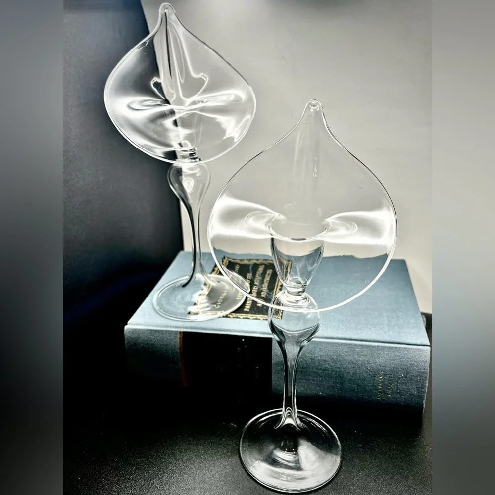 VTG Jack in the Pulpit/Calla Lily Clear Blown Glass Novelty Candleholders | Pair